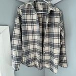 Altar'd State  Plaid Flannel Shirt Button Down Gray Cream Pockets Womens Sz Small Photo 0