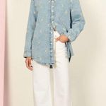 Sandro Celestine embroidered denim button down shirt sz small (1) Photo 1