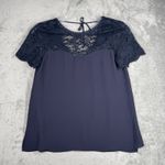 ZARA  Shirt Womens Medium Navy Blue Blouse Sheer Lace‎ Casual Neutral Minimalist Photo 1