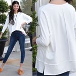 Spanx  PERFECT LENGTH TOP Powder White Sweatshirt Raw Hem Large Jersey Knit Photo 1