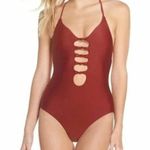 Becca  Virtue Love Letter Knotted Cut Out Low Back One Piece Swimsuit XL Maroon Photo 0
