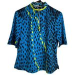 Jamie Sadock Womens Small Short Sleeve Top Blue Golf Animal Print Neon 1/4 Zip Photo 0