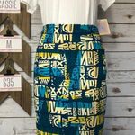 LuLaRoe 👑 Cassie Skirt Blue/Yellow Graffiti Print M NWT Photo 0