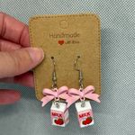 Handmade Pink Bow and Strawberry Milk Earrings Photo 0