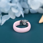 Boutique NEW 1 Ct‎ Simulated Diamond Pink Ceramic Engagement Band Ring, Size 9 Photo 4