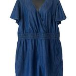 Lane Bryant  Chambray Flutter-Sleeve Smocked-Waist Romper Photo 0