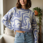 Hollister  Retro Hippie Y2K Style Lavender White Patterned Cropped Sweater Size S Photo 0