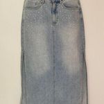 Rebecca Minkoff 100% Cotton Midi Denim Jean Skirt Rhinestone Crystal Light Wash Photo 0