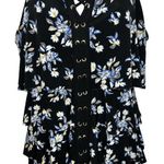 White House | Black Market Black Floral Tiered Grommet Lace Up Top EUC Size Small Photo 4