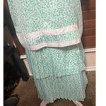 Vintage Maggy Boutique Skirt Set sz 12 Green White Satin 80s Pleated Tiered Midi Photo 2