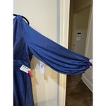 NWT IEENA Mac Duggal Plunge Neck Long Sleeve Satin Gown in Midnight Size 10 Blue Photo 7