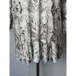 Tribal Shirt Women Large Ivory Gray Floral Fleur Lace Up Neck Ruffle Hem Top Photo 6