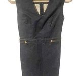 Tory Burch  Size 0 Blue Denim Brown Faux Leather Strap Big Button Sheath Dress Photo 0