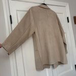 Premise Faux Suede Drape Open Front Long Line Jacket Cream Tan Plus Size 2X Photo 11