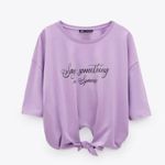 ZARA NWT  SAY SOMETHING IN SPANISH SLOGAN T SHIRT TIE FRONT SMALL RELAX FIT Photo 4