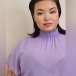 Torrid Lavender Lilac Sheer Chiffon Mock Neck Flutter Sleeve Top Blouse Size L 0 Photo 4