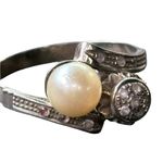 Antique Edwardian Diamond & Pearl Ring Hallmarked Wedding Promise Jewelry Silver Photo 3