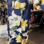 Alexa B Nites yellow blue floral dress gold filament shoulder open short sleeve Size 16W Photo 0