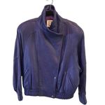 LNR Size M Vintage Cobalt High Collar Genuine Leather Jacket Snap Front Womens Size M Photo 2