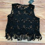 3/$22🌞 NWT Ambiance black Floral Crochet With Fringe Top Size M Photo 0