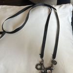 Statement Necklace Ribbon Tie with Silver and Black Beads Extra Long Photo 1