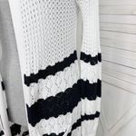 Belldini Crochet Pointelle Striped Duster Cardigan Sweater White Black Medium Photo 5