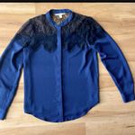 LC Lauren Conrad Western Button Down Blouse Blue Lace Small Shirt Top Cowgirl Photo 0