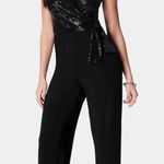Bebe NYE Disco  Sequined Sleeveless Wrap Jumpsuit Wide Leg Evening Formal S NWT Photo 0