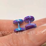 Colorful Faux Plug Earrings – Blue Pink Purple Swirl Illusion Studs 16g 10mm Photo 5