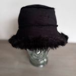 Black Faux Fur Oversized Black Bucket Hat Rocker Goth Y2K Reversible? One Size Photo 6