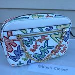 Michael Kors MK Jet Set Large Chain Logo Crossbody - Bright White Photo 3