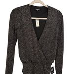 EXPRESS  Womens Sz XS Black Shimmer Metallic Thread Draped V Neck Dress NWT Party Photo 1