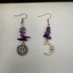 Asymmetry Moon Sun Dangle Drop Earrings for Women Silver Photo 0