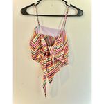 SO NWT Womens XS Smocked Back Tie Scarf Top Multi Turquoise Hem Cami cropped​​ Photo 2