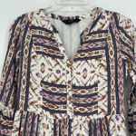 Zink Boho Tiered Mini Dress White Brown 3/4 Bell Sleeve Hippie Western Size S Photo 2