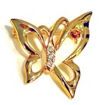 American Vintage Gold Dip BUTTERFLY BROOCH PIN 1-1/8” Three Rhinestones Filigree Vintage Jewelry Photo 2