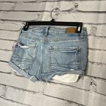 American Eagle Blue Jean Shorts Distressed Frayed Hem SZ 2 Biker High Waist Y2K Photo 10