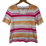 Talbots  Watercolor Striped Tee Sz MP Colorful Preppy Soft Stretch Comfy Coastal Photo 0