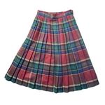 VTG Emily St. John Red Blue Green Plaid Pleated A Line Skirt Size8 MissingButton Size 8 Photo 0