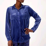 Isaac Mizrahi New Womens Isaac Mizraahi Velour Velvet Button Down Shirt XXS XS Galaxy Blue Photo 0