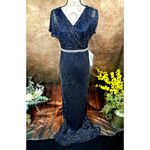 Mac Duggal  Beaded Butterfly Sleeve Column Gown - Midnight - size 8 Photo 3