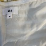 LPA Strapless Bodycon Dress Yellow White Stripe Midi Size Medium Fringe Hem Photo 7