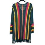 Torrid  Open Stich Pullover Striped Sweater Green Pink Yellow Fringe Hem Size 2 Photo 3