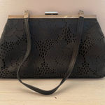 EXPRESS Vintage  Genuine Leather Purse Cutout Floral Detail‎ Thin Strap Black Photo 0