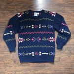 vintage • handknit sweater pullover chunky oversized navy blue 1990s cable knit Size L Photo 4