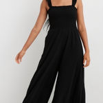Aerie  Smocked Wide Leg Jumpsuit Size Small Black Photo 0