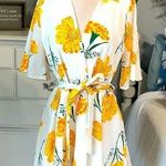 FAVLUX Colorful Bright Yellow Floral Romper  Womens Large Bold Tie Belt Photo 0