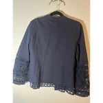 Chico's  Open Front Black Floral Embroidered Jacket Womens 1/M Crochet Lace Boho Photo 4