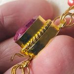 Handcrafted triple strand rose Czech glass pearl genuine ruby box clasp necklace Pink Photo 9