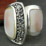 Sterling silver Mother of Pearl inlay ring signed CFJ Size 8 Photo 0